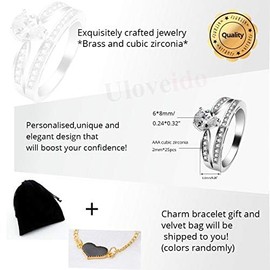 Uloveido Pear Cut Simulated Diamond Stack Rings with Micro Pave AAA Cubic Zirconia Eternity Band Wedding Jewelry Women Y457 (White, 6)