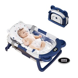 HAHONIA Baby Bath Tub Bear, Foldable Bathtub with Integrated Thermometer, Childrens Shower Bath Tubs for Toddler 0-15 Months