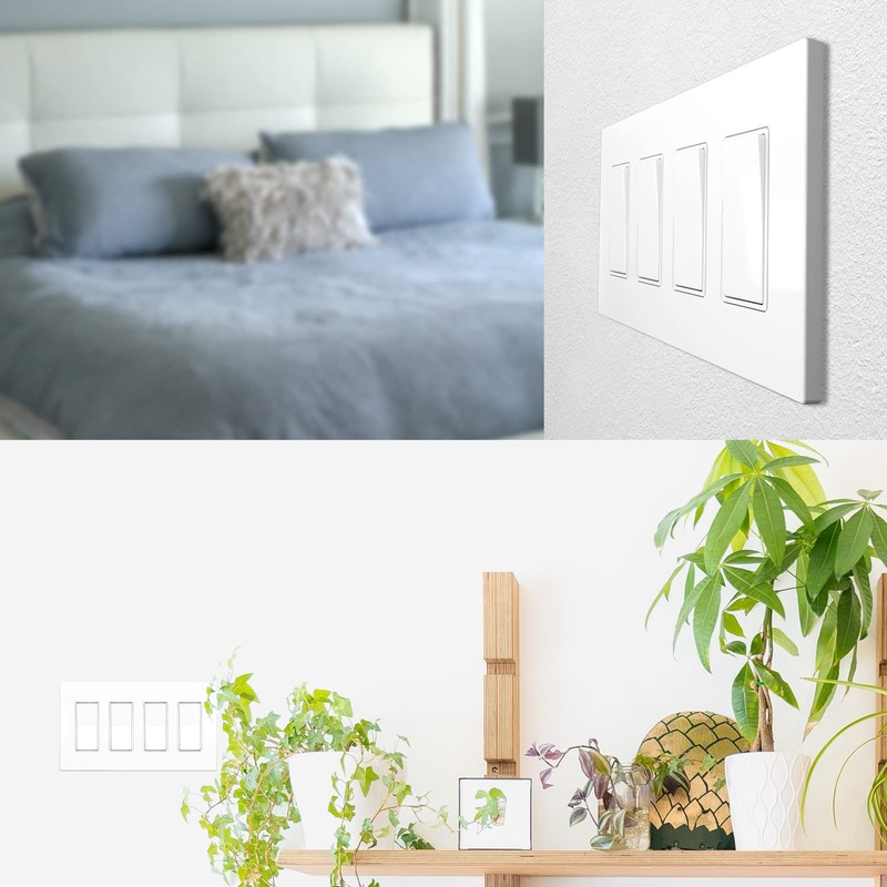 [5 Pack] NEU 4-Gang Screwless Decorator Wall Plates Child Safe