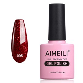 AIMEILI Soak Off U V LED Hema Free Red Glitter Gel Nail Polish Cruelty Free Vegan Gel Polish - Heart Break Red (095) 10ml