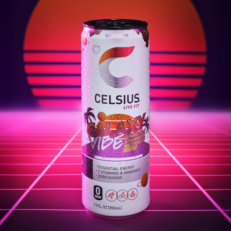 CELSIUS GALAXY VIBE Sparkling Strawberry Watermelon, Sugar Free Energy Drink,
