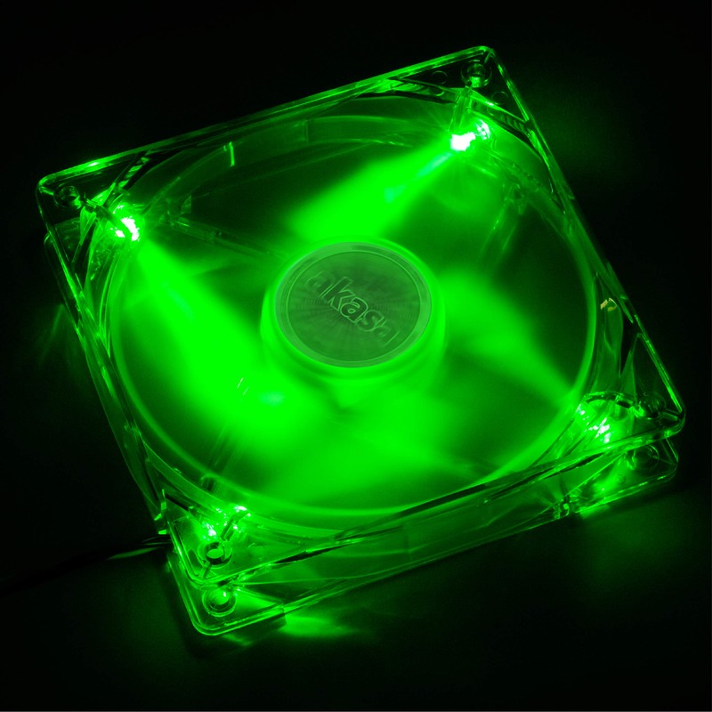 Akasa 120mm Quiet Bright Green Fan | Green LED Case