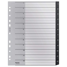 Leitz 12090000 Index Tabs 1-12 Extra Wide Eco-Friendly Recycled Series Black
