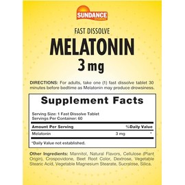 Sundance Melatonina 3 mg de disolución rápida | 60 tabletas vegetarianas | Sabor natural de bayas | Suplemento vegetariano, sin OMG y sin gluten | Sab