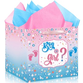 Yomaiha Large Gender Reveal Gift Bag with Tissue Paper Gender Reveal Wrapping Paper Baby Boy or Girl Gift Bag Jumbo Pink and Blue Baby Shower Favors Bag for Boy or Girl Party Decorations Supplies