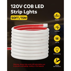 Aclorol 50ft AC 110V COB LED Strip Lights Outdoor Waterproof IP67 Warm White 3000K Rope Lights for Outside with ON/Off Switch Fleixible and Cuttable for Bedroom Backyard Patio Commercial Decoration