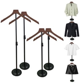 QWR 37" Height Adjustable T-Shirt Display Shoulder Stand,T-Shirt Portable Display Stand for Vendors,Steaming Clothes Holder Rack,Wooden Clothing Display Rack for Shirts,Jackets,Dresses (4PCS)