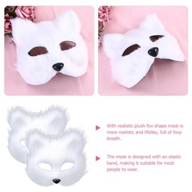 SAFIGLE Pack of 2 Fox Mask Plush Half Mask White - Carnival, Cosplay, Costume Accessory for Masquerade and Party White Fox Black Mask Furry Mask
