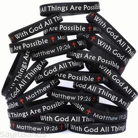 SayitBands 20 with God All Things are Possible Silicone Wristband Bracelets Matthew 19:26