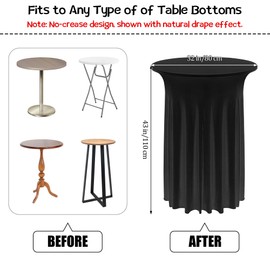 Kochorie 4 Pieces Cocktail Table Skirt Round Cocktail Table Covers 32 x 43 Inch Spandex Stretch High Top Table Cloth for Wedding Table Bar Banquet Party Supplies (Black)