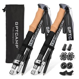 GPTCAMP Nordic Walking Stick, TPZ-1, Black 2pc Folding Collapsible Hiking Poles with Metal Quick Lock, Cork Handle, Lightweight 7075 Aluminum Trekking Poles for Seniors Women Men Hiking Gear