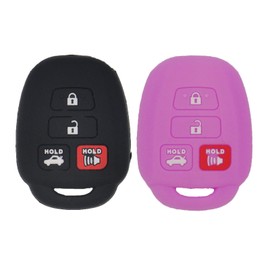 2pcs Soft Silicone Car Key Fob Cover Case Protector Shell for 2016 2017 2018 2019 Toyota Corolla SE Camry SE LE Highlander RAV4 Avalon Venza Sequoia Keyless Entry Key Fob, Black&Purple