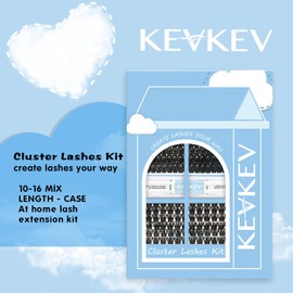 KevKev DIY Lash Extension Kit Individual Eyelash Extension Kit 216 Pcs 10-16 Mix Length Lash Cluster Kit Lash Bond and Seal Lash Glue Lash Remover Overnighter (Cirrus+Typhoon, D-Mix)