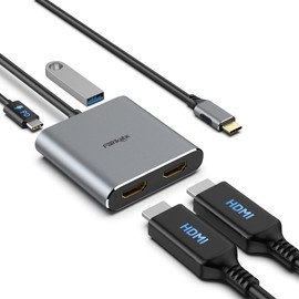 USB C to HDMI Adapter Dual 4K@60Hz, 4 in 1 USB C to HDMI Converter with 100W PD Charging USB 3.0, USB C to HDMI Splitter Extended Display Compatible Thunderbolt 3/4