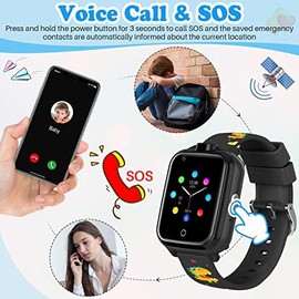 OKYUK 4G Smart Watch for Kids with SIM Card, GPS Tracker, Multiple Desktop Styles to Choose From, Two-Way Calls, SOS, Wi-Fi, Waterproof Touch Screen for 4-12 Boys and Girls (T13 Black)