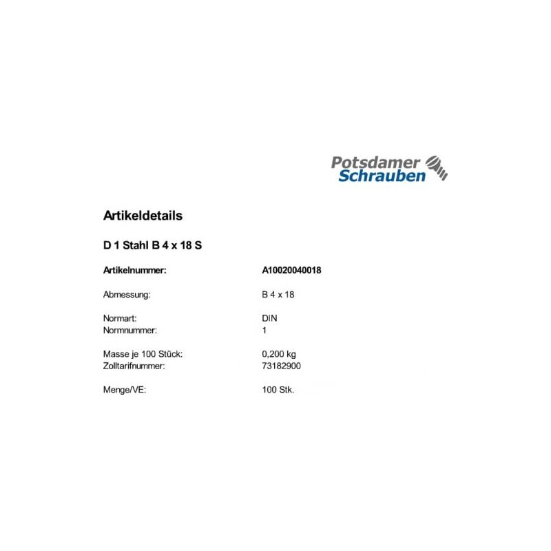 100 Kegelstifte DIN 1 Stahl Form B 4x18
