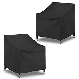 SunPatio Patio Chair Covers Waterproof, 2 Pack Ourdoot Chair Covers, Deep Seat Lounge Rocking Chairs Cover with Air Vent / Drawstring, UV & Rip & Dust Resistant, All Weather Protector, Black (Large)