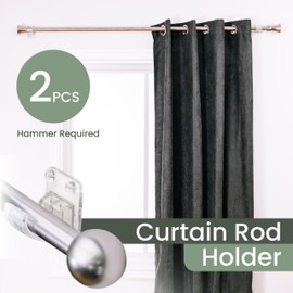 2pcs Heavy Duty Curtain Rod Holders with Wide Hook, 5X Stronger Than Adhesive Curtain Rod Hooks, 20 LBS Tension Curtain Rod Bracket for Wall with Level and Pin Guide, Minimal Damage Curtain Wall Mount