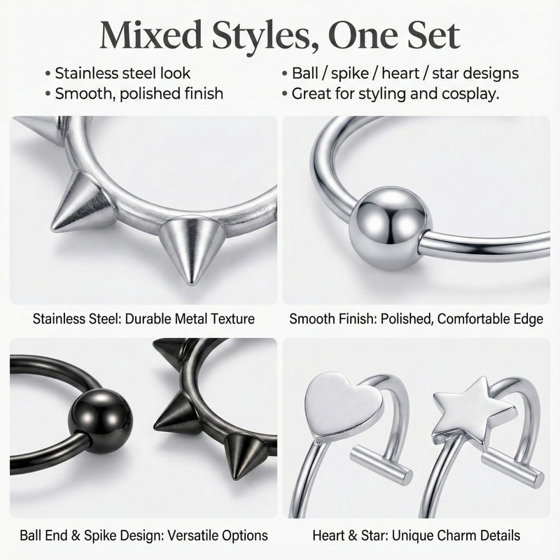 OUGOTHZ 16PCS Non Piercing Lip Rings Set, Fake Snake Bite