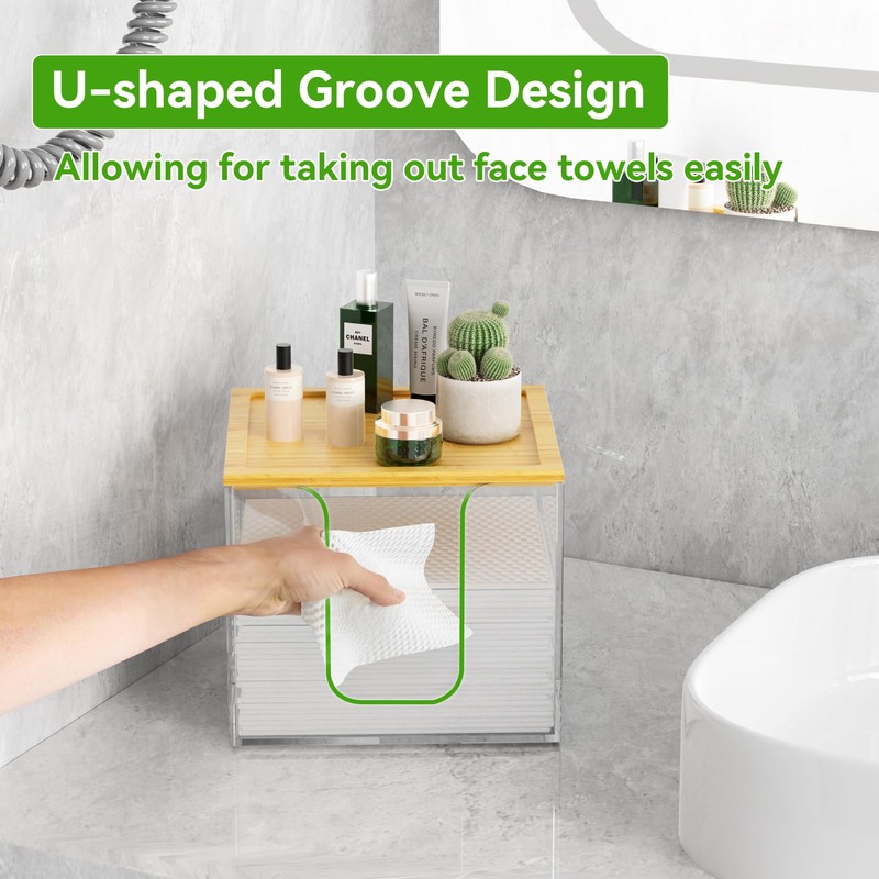 VITVITI Disposable Face Towel Holder Box, Acrylic Facial Towel Container