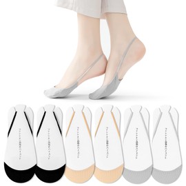 FIYIGO Toe Topper Socks for Women, 6 Pairs No Show Sling Back Invisible Socks with Shock-Absorbing Foam Cushion for Heels（039-2 Nude+2 Black+2 Grey）