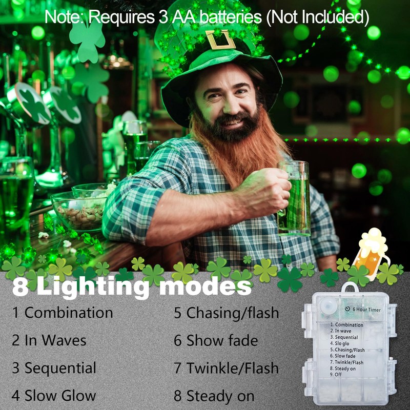 NewKoor St Patricks Day Decorations Lights - Green String Lights