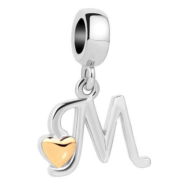 QueenCharms Initial A-Z Letter Charm Golden Heart Alphabet Dangle Beads