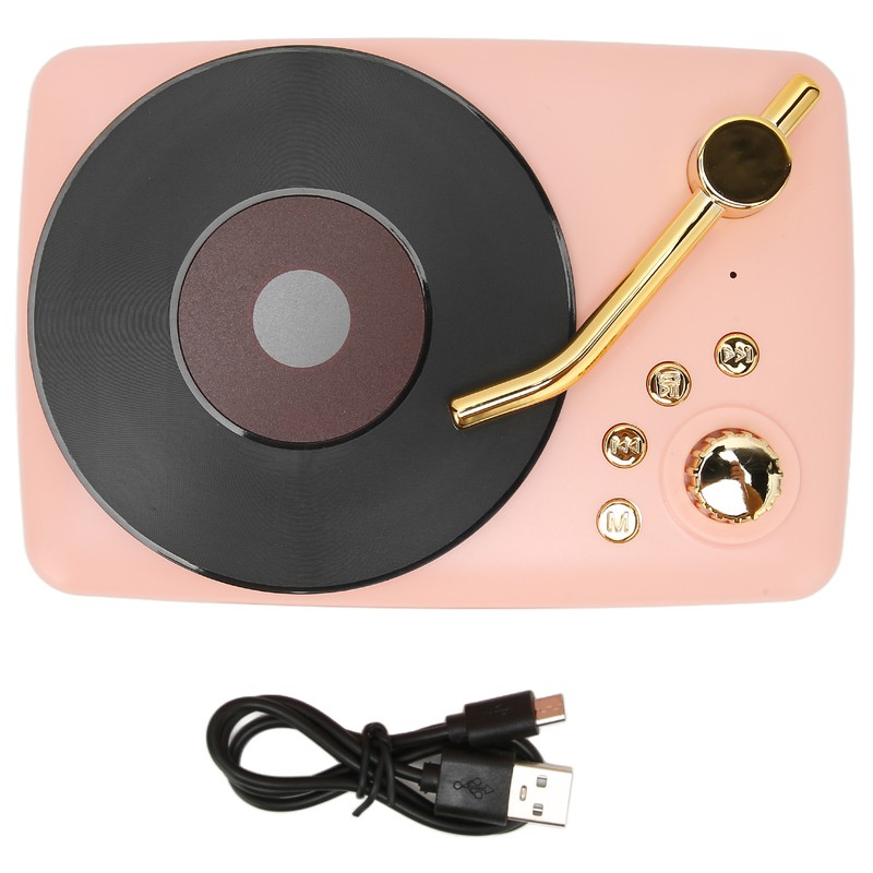 Bluetooth Speaker Stereo USB Charging Retro Turntable Design Portable Mini