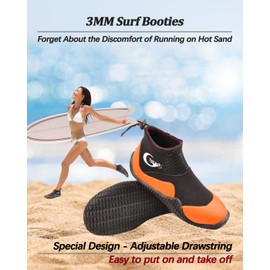 Neoprene Dive Boots, Scuba Diving Surf Wetsuit Booties for Men Women 3MM, Water Fin Shoes Sailing Boots with Anti-Slip Premium Rubber Sole for Water Sports Snorkeling (Orange, Mens 5 / Womens 6)