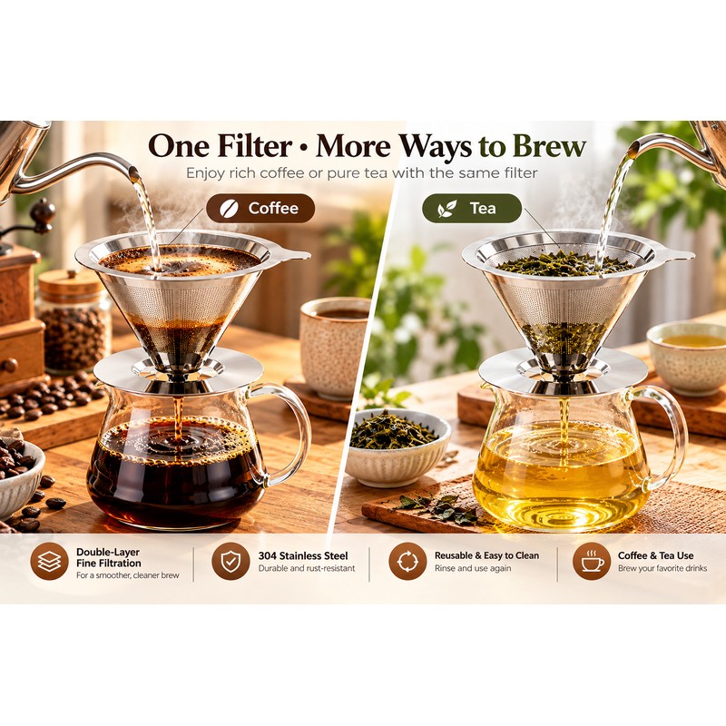 Premium Reusable Coffee Filter for Pour-Over Brewing – Double-Layer 304