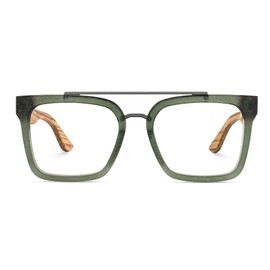 Zeelool Aviator Glasses Frame for Men, Retro Eyeglasses Eyewear Frame with Clear Lens, Wooden Temples and Spring Hinges ZJGX642196-03