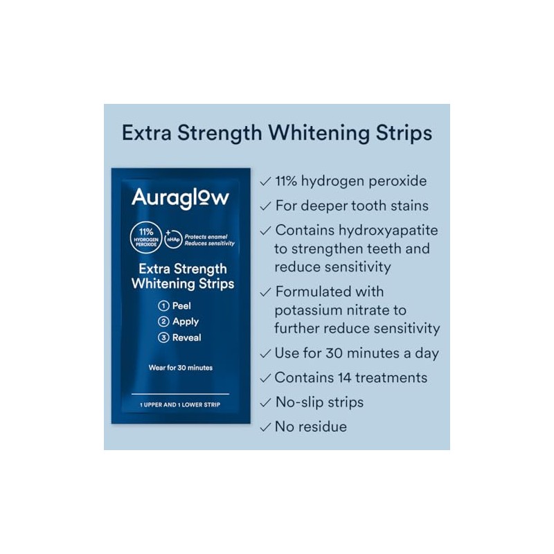 Auraglow Extra Strength Teeth Whitening Strips, Strong Whitening Strips, 14