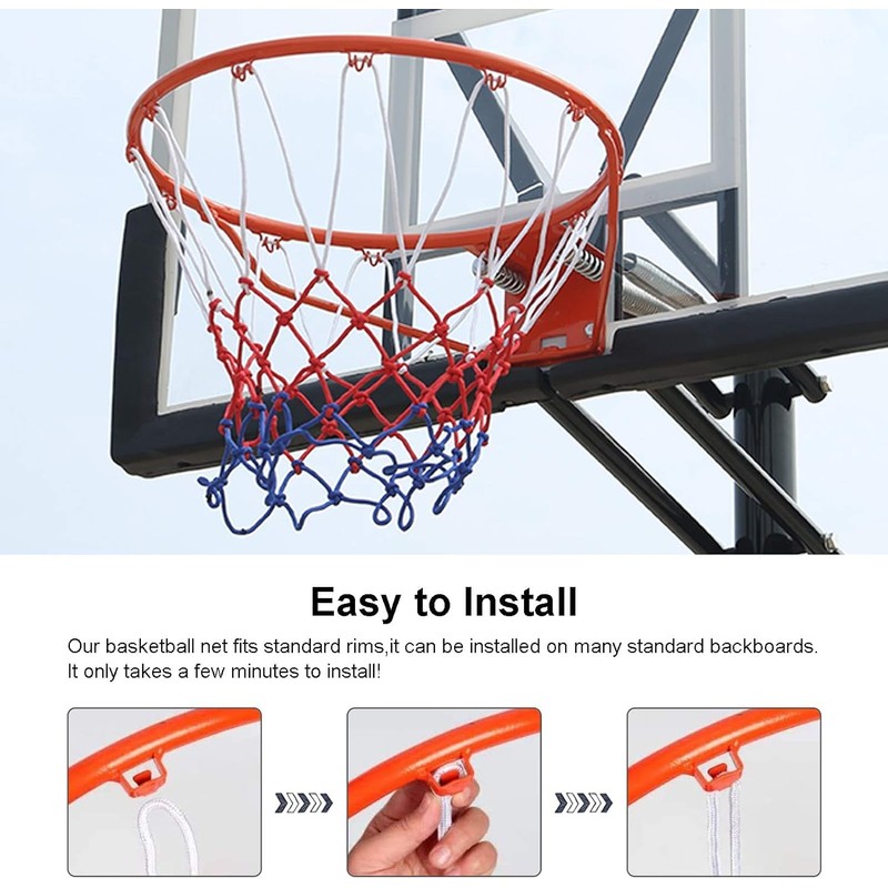 2 Pack Heavy Duty Basketball Net, All-Weather Red/White/Blue Basketball Nets,