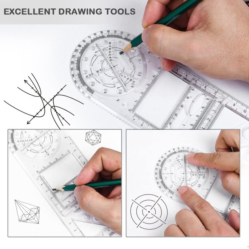 Vicloon Multifunctional Geometric Ruler, Drawing Template Measuring Tool Plastic Measuring