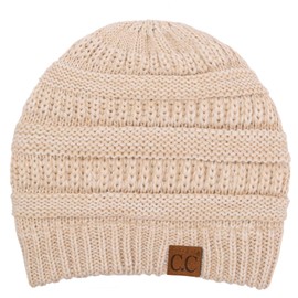 C.C Exclusives Cable Knit Beanie - Thick, Soft & Warm Chunky Beanie Hats (2 Tone Beige/Ivory)