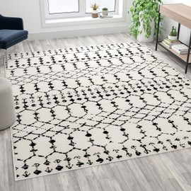 Flash Furniture Beth Geometric Bohemian Low Pile Rug - 8' x 10' - Ivory/Black