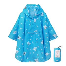 SaphiRose Lightweight Kids Rain Poncho Jacket Waterproof Outwear Rain Coat Blue-Cat X-Large