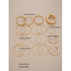 Women's Elegant Minimalist Bangle, 10/19pcs Trendy All-match Stack Bangle, Fashionable Jewelry As Birthday Gift for Girlfriend - Color: Golden, Specification: Style 1-19Pcs Set