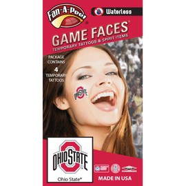 Ohio State University (OSU) Buckeyes – Waterless Peel & Stick Temporary Spirit Tattoos – 4-Piece – Scarlet/Black/White O-Ohio State Logo
