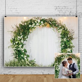 OERJU 7x5ft Romantic Wedding Backdrop 3D Arched Wreath White Curtain Bridal Floral Wall Photography Background Valentine's Day Bridal Shower Reception Ceremony Decor Banner Vinyl Wallpaper