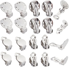 SUNNYCLUE 1 Box 40Pcs Clip on Earring Clips Silver Earring Converter Bulk 304 Stainless Steel Silver Round Flat Back Tray Non Pierced Earring Findings for jewellery Making Earrings Supplies DIY Crafts