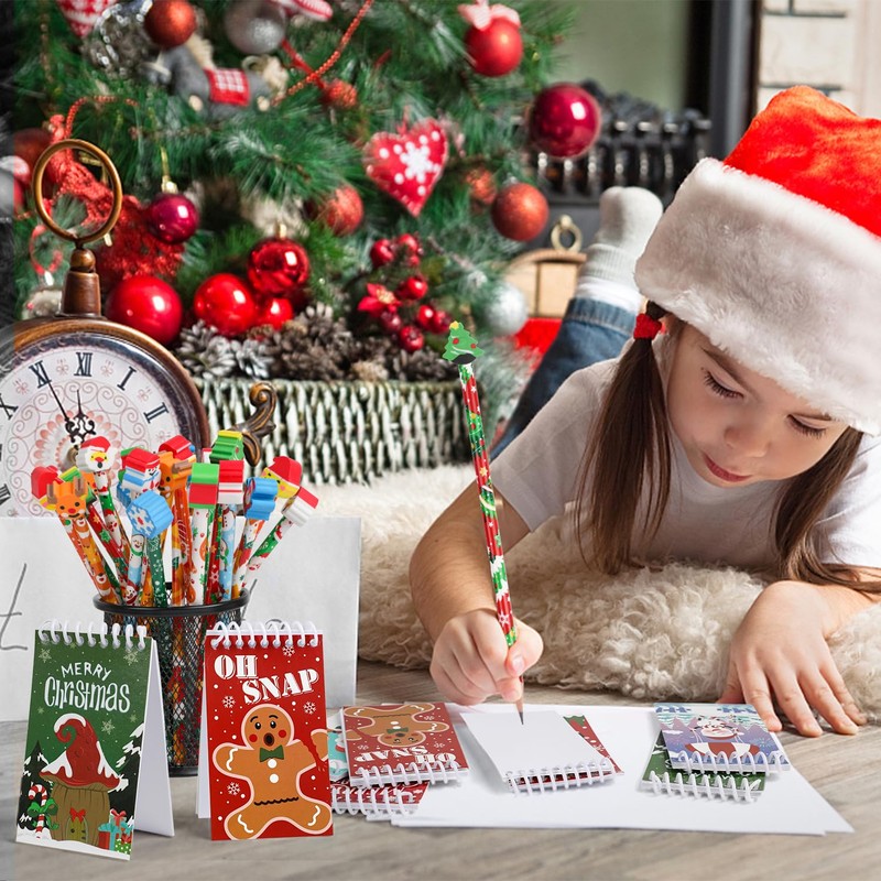 SULOLI 16PCS Kids Christmas Xmas Pencils with Erasers & Mini