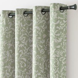 jinchan 80% Blackout Curtains for Bedroom, Farmhouse Drapes with Scroll Floral Patterned for Living Room, Grommet Top Thermal Insulated Curtains, Vintage Country Drapes 72 inch Length 2 Panels Green
