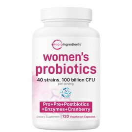Micro Ingredients Women’s Probiotics 100 Billion CFU, 120 Veggie Capsules | 40 Strains with Cranberry, D-Mannose, Prebiotics & More | Synbiotic & Enzyme Complex | Supports Vaginal Flora & Gut Health