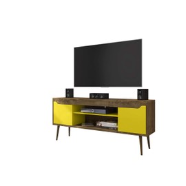 Manhattan Comfort Bradley Modern Living Room Television Stand with 2 Media 2 Storage Shelves, 62.99", Rustic Brown/Yellow