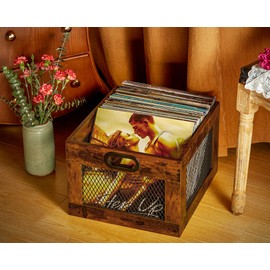 3IngSeagulls Vinyl Record Storage Crate Wooden Record Holder, Classic Cube Record Organizer Storage 100+ Records, Brown Color Vinyl Record Holder for Albums Super Easy to Assemble…