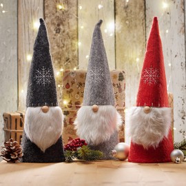 com-four® 3 x Christmas Gnome for Christmas Decoration - Winter Figure as Decorative Item - Cute Table Decoration or as Room Decoration (3 Pieces - Grey Red Black)