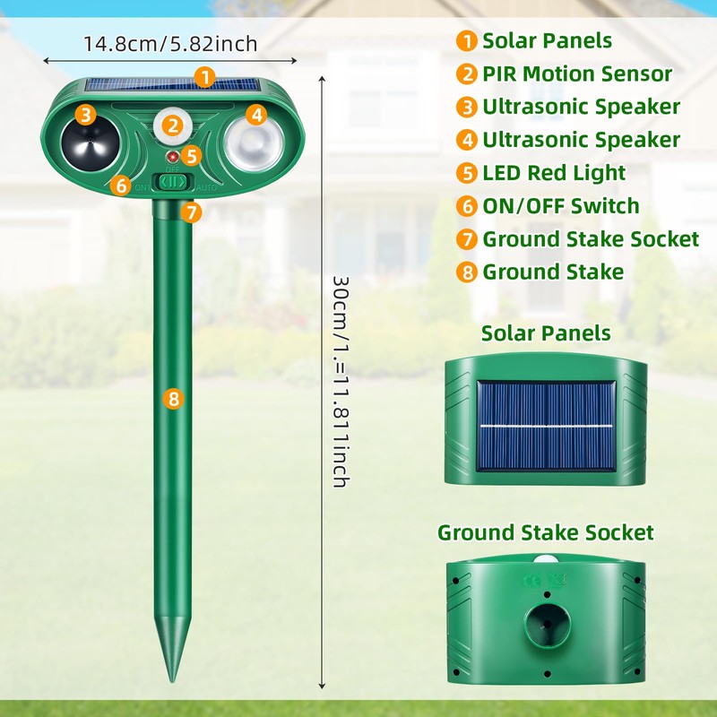 2026 Upgraded Solar Ultrasonic Animal Repeller Outdoor with Motion Sensor
