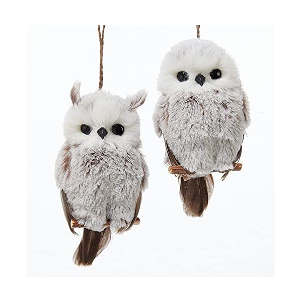 Kurt Adler 1 Set 2 Assorted Brown And White Owl Ornaments,white, grey