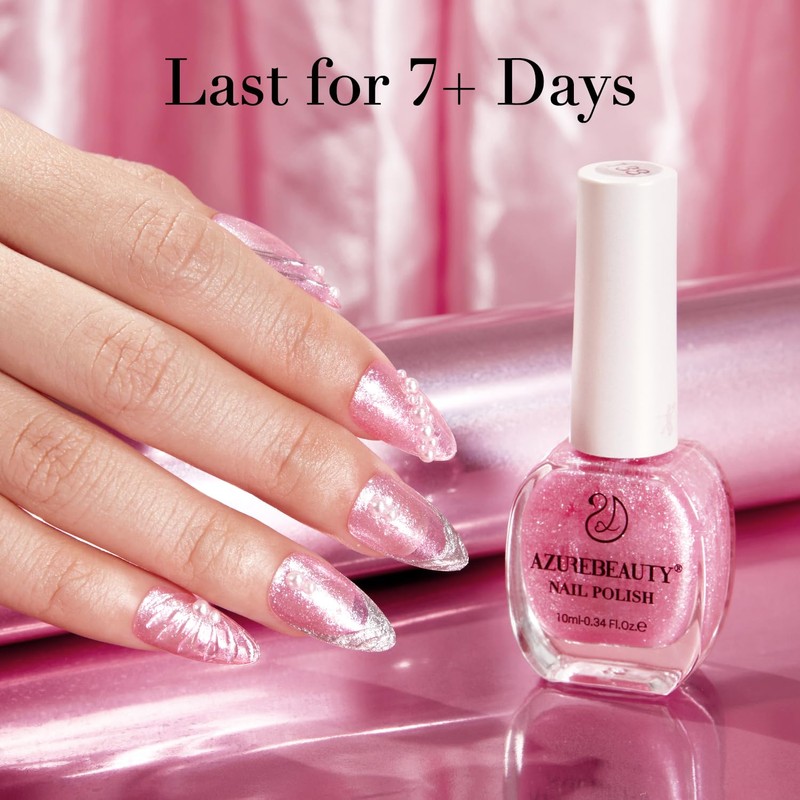 AZUREBEAUTY Glitter Pink Nail Polish no Gel Quick Dry Natural